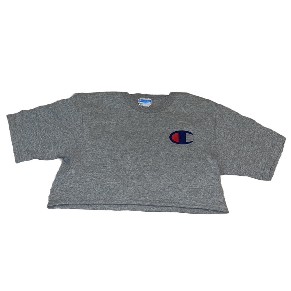 LAST CALL - Champion Grey Cropped Short Sleeve Cotton Polyester T-shirt Medium